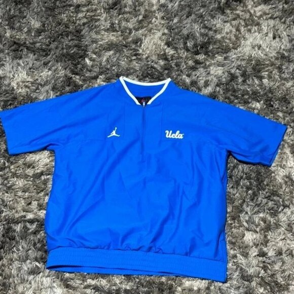 Size L Jordan Mens Blue UCLA Bruins Football Mesh Lined 1/4 Zip Pullover Jacket - Picture 1 of 5